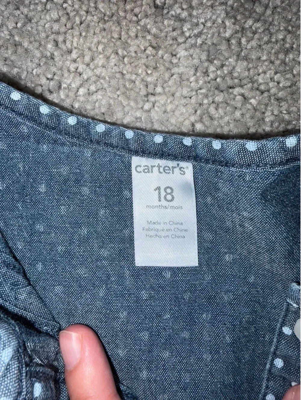 Carter’s Girls Chambray Polka Dot Ruffle Top Size 18 Months